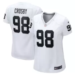 Oferta de Camiseta Nike Maxx Crosby blanca Las Vegas Raiders Game para mujer por $129.99 en Tienda NFL