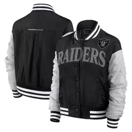 Oferta de Chaqueta negra con cierre completo Elements Wave de Las Vegas Raiders para mujer de Fanatics por $149.99 en Tienda NFL