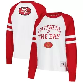 Oferta de Camiseta de manga larga con estampado de los San Francisco 49ers en blanco y escarlata para mujer por $59.99 en Tienda NFL