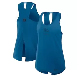 Oferta de Camiseta sin mangas Nike azul marino Denver Broncos Glory Crisscross Performance para mujer por $44.99 en Tienda NFL