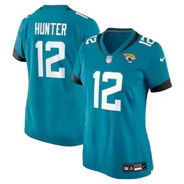 Oferta de Camiseta Nike de Travis Hunter para mujer, color verde azulado, de los Jacksonville Jaguars, selección de primera ronda del Draft de la NFL 2025, equipo, juego y jugador por $129.99 en Tienda NFL