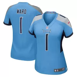 Oferta de Camiseta Nike Cameron Ward azul claro de los Tennessee Titans para mujer, selección de primera ronda del Draft de la NFL 2025 por $129.99 en Tienda NFL