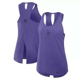 Oferta de Camiseta sin mangas Nike de rendimiento con diseño cruzado Glory de los Minnesota Vikings para mujer, color morado por $44.99 en Tienda NFL
