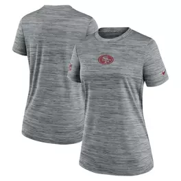 Oferta de Camiseta Nike gris jaspeado de rendimiento de velocidad ofensiva de los San Francisco 49ers para mujer por $41.99 en Tienda NFL