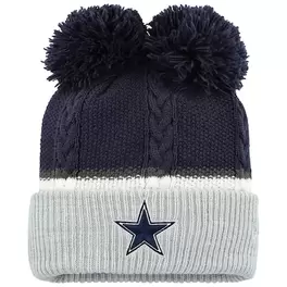 Oferta de Gorro de punto con puños de burbuja doble y pompones de los Dallas Cowboys de New Era para mujer en azul marino por $31.99 en Tienda NFL