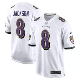 Oferta de Camiseta de juego Nike Lamar Jackson blanca de los Baltimore Ravens para hombre por $129.99 en Tienda NFL