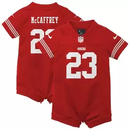 Oferta de Camiseta Nike Christian McCaffrey Scarlet San Francisco 49ers Game Romper para recién nacidos y bebés por $49.99 en Tienda NFL