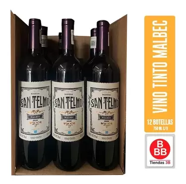 Oferta de Vino Tinto Malbec San Telmo - 12 Botellas De 750ml C/u por $1380 en Tiendas 3B
