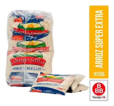 Oferta de Arroz Súper Extra Campo Santo® Paquete Con 10 Pzas por $180 en Tiendas 3B