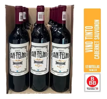 Oferta de Vino Tinto Cabernet San Telmo - 12 Botellas De 750ml C/u por $1380 en Tiendas 3B