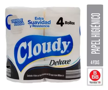 Oferta de Papel Higiénico Cloudy Deluxe 4 Rollos De 200h C/u por $35 en Tiendas 3B