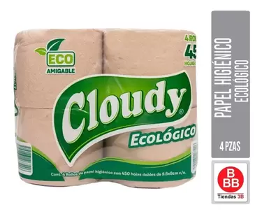 Oferta de Papel Higiénico Cloudy Ecológico 4 Rollos De 450h C/u por $18 en Tiendas 3B