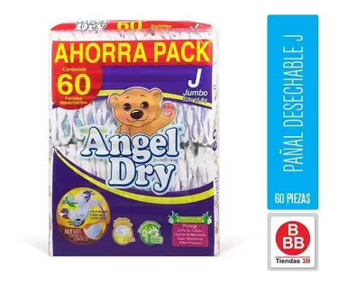 Oferta de Pañal Angel Dry Etapa 5 Jumbo  60 Pzas por $180 en Tiendas 3B