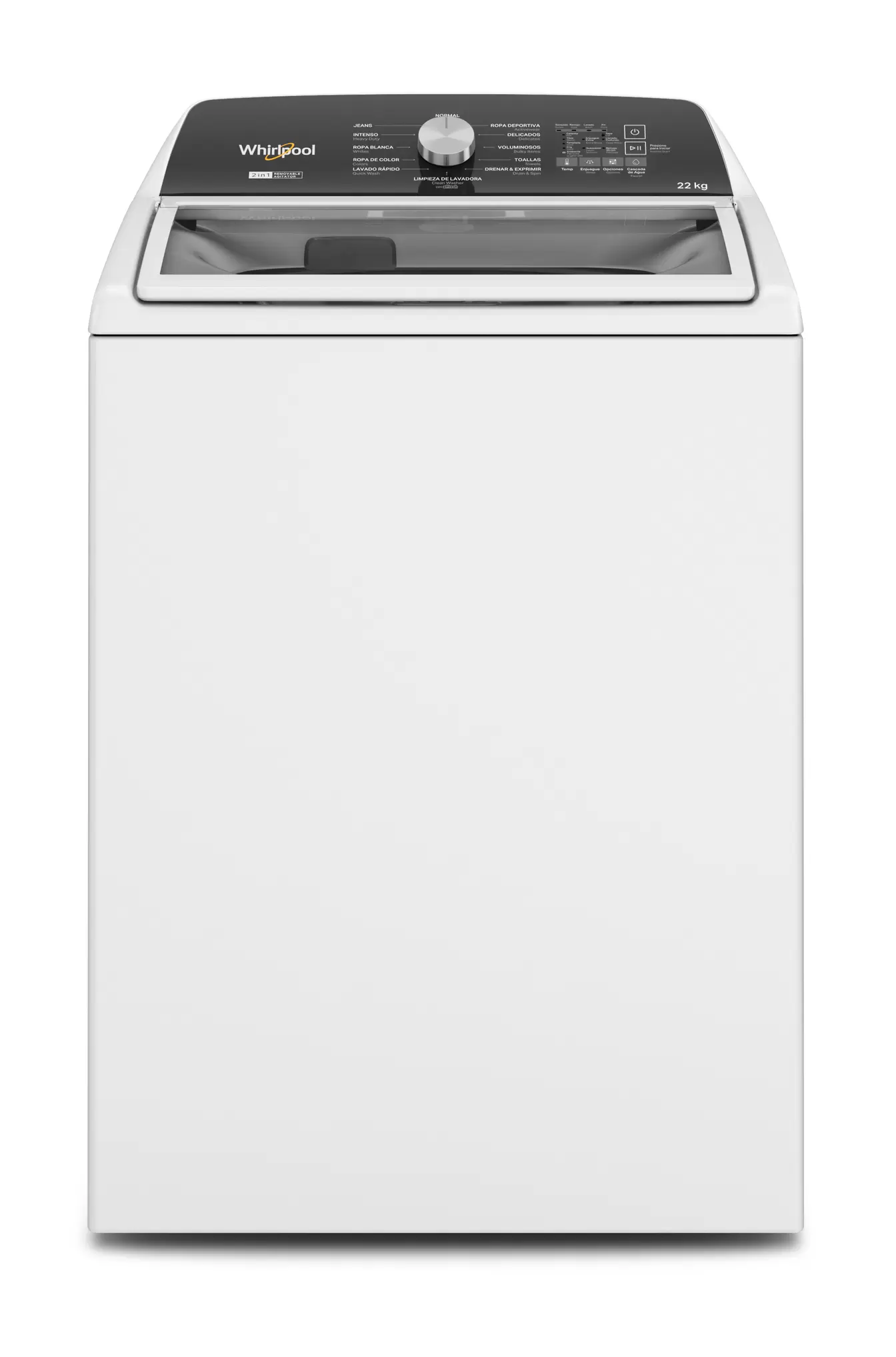 Oferta de Lavadora 22kg Carga Superior Agitador 2 en 1 con Cascada de Agua Blanco por $11599 en Whirlpool