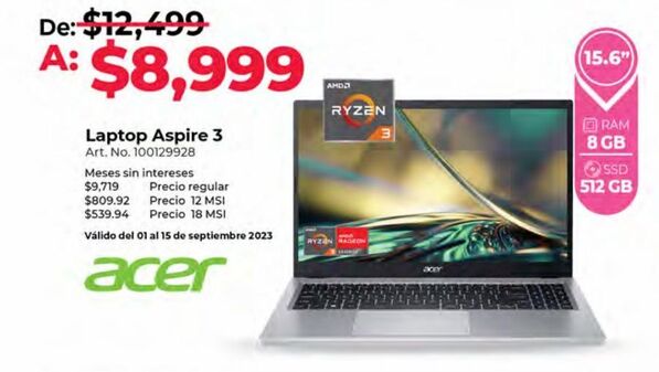 Oferta de Laptop Acer por $8999 en Office Depot