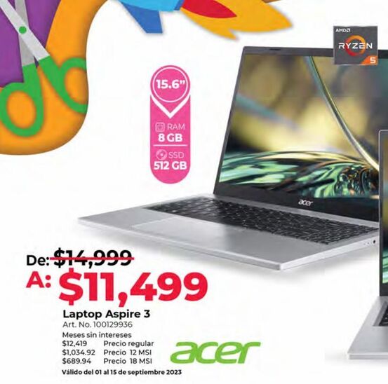 Oferta de Laptop Acer por $11499 en Office Depot