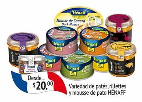 Oferta de Henaff - variedad de pates, rillettes y mousse de pato por $20 en Fresko