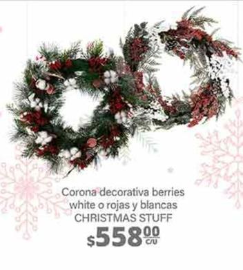 Oferta de Corona Decorativa Berries White O Rojas Y Blancas Christmas Stuff por $558 en La Comer