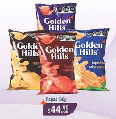 Oferta de Golden Hills - Papas 160g por $44.9 en La Comer
