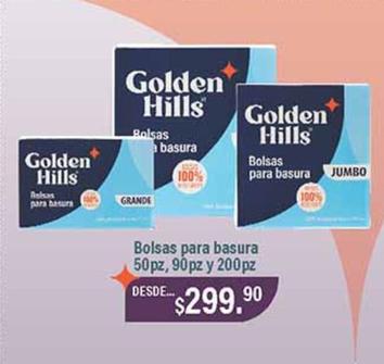 Oferta de Golden Hills - Bolsas Para Basura 50Pz, 90Pz Y 200Pz por $299.9 en Fresko