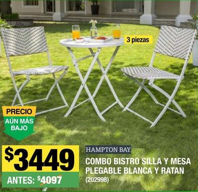 Oferta de Hampton Bay - Combo Bistro Silla Y Mesa Plegable Blanca Y Ratan  por $3449 en The Home Depot