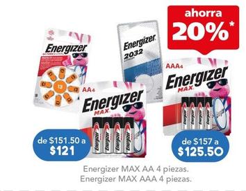 Oferta de Energizer - Max AA 4Pieza por $121 en Farmacia San Pablo