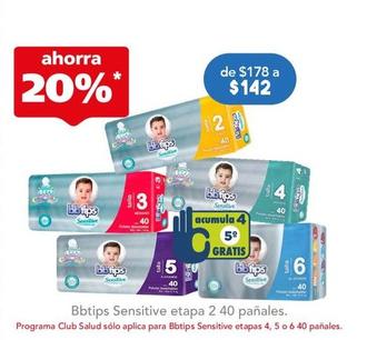 Oferta de Bbtips - Sensitive Etapa 2 40 Panales por $142 en Farmacia San Pablo