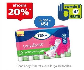 Oferta de Tena - Lady Discret Extra Larga 10 Toallas por $54 en Farmacia San Pablo