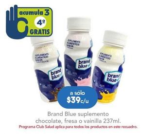 Oferta de Brand Blue - Suplemento Chocolate, Fresa O Vanilla 237Ml por $39 en Farmacia San Pablo