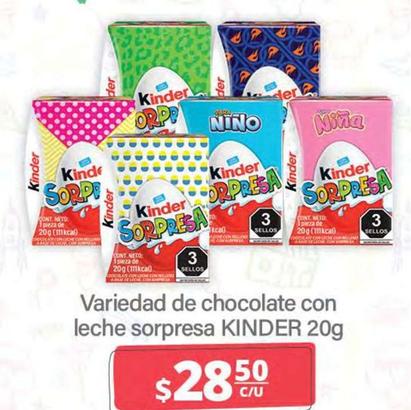 Oferta de Kinder - Variedad De Chocolate Con Leche Sorpresa por $28.5 en La Comer