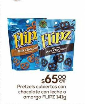 Oferta de  Flipz - Pretzels Cubiertos Con Chocolate Con Leche O Amargo por $65 en Fresko