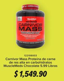 Oferta de Carnivor Mass -  Proteína de carne de res alta en carbohidratos MuscleMeds Chocolate 5.99 Libras por $1549.9 en GNC