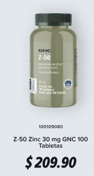 Oferta de Gnc - Z-50 Zinc 30 Mg 100 Tabletas por $209.9 en GNC