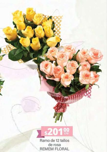 Oferta de Remem Floral - Ramo De 12 Tallos De Rosa  por $201.99 en La Comer