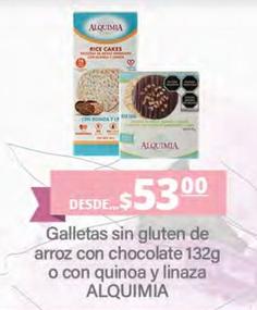 Oferta de Alquimia - Galletas Sin Gluten De Arroz Con Chocolate 132g O Con Quinoa Y Linaza  por $53 en La Comer