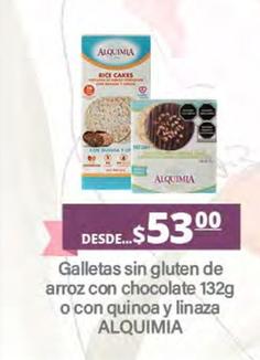 Oferta de Alquimia - Galletas Sin Gluten De Arroz Con Chocolate O Con Quinoa Y Linaza por $53 en La Comer