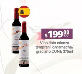Oferta de Cune - Vino Tinto Crianza Tempranillo/Garnacha/Graciano por $199 en La Comer