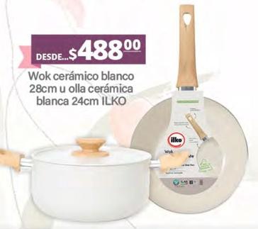 Oferta de Ilko - Wok Cerámico Blanco 28Cm U Olla Cerámica Blanca 24Cm  por $488 en La Comer