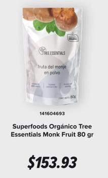 Oferta de Tree Essentials - Superfoods Orgánico Monk Fruit por $153.93 en GNC