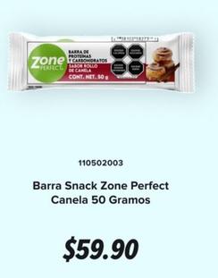 Oferta de Zone Perfect - Barra Snack Canela 50 Gramos por $59.9 en GNC