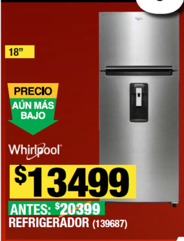 Oferta de Whirlpool - Refrigerador por $13499 en The Home Depot