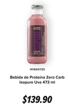 Oferta de Bebida De Proteína Zero Carb Isopure Uva 473 Ml por $139.9 en GNC