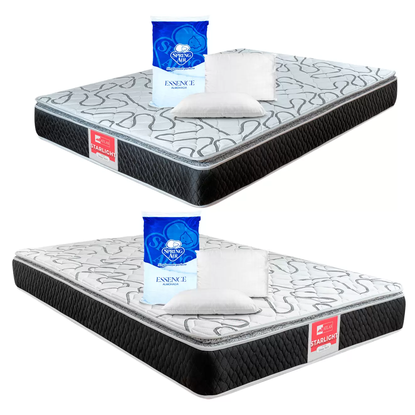 Oferta de Paq 2 Colchones Atlas Starlight +Almohadas de regalo por $6199 en Atlas