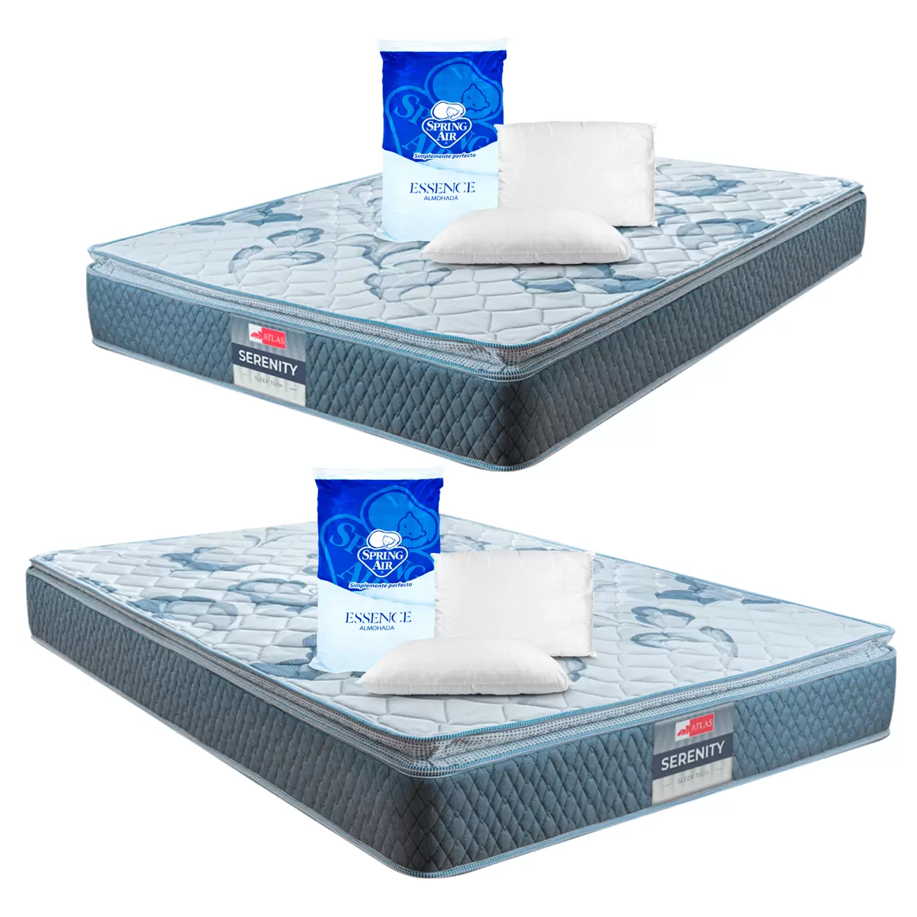 Oferta de Paq 2 Colchones Atlas Serenity + Almohadas de regalo por $6499 en Atlas