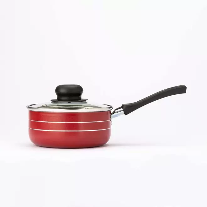 Oferta de Cazo rojo con tapa de vidrio Lamex 16 cm por $235 en Veana