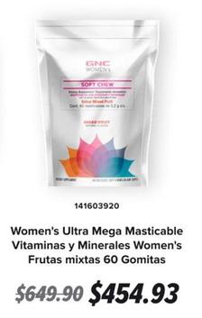Oferta de Women's Ultra Mega Masticable Vitaminas Y Minerales Women's Frutas Mixtas  por $454.93 en GNC