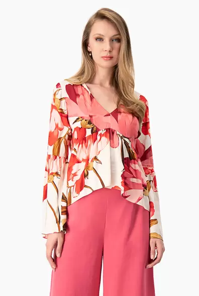 Oferta de Blusa manga larga campana con escote en V por $419.72 en Ivonne