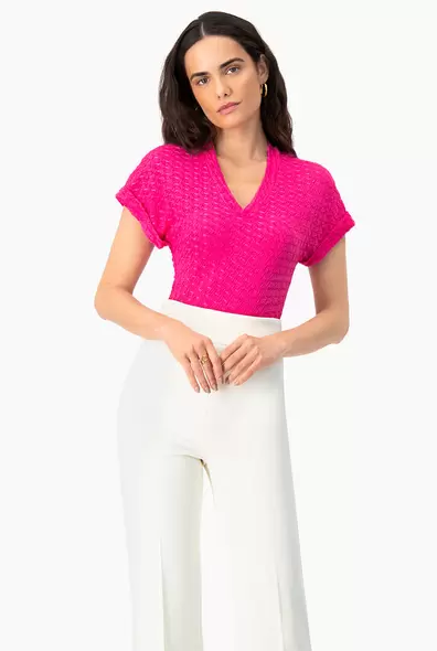 Oferta de Blusa recta rosa de manga corta por $349.65 en Ivonne
