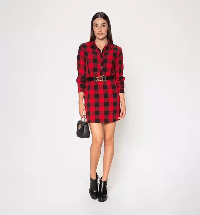 Oferta de Vestido Camisero Vichy Rojo por $799.5 en Studio F