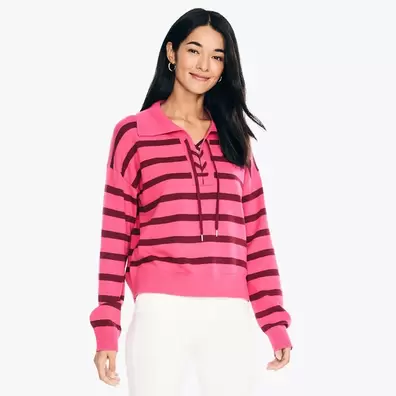 Oferta de Striped lace-up sweater por $27.98 en Nautica